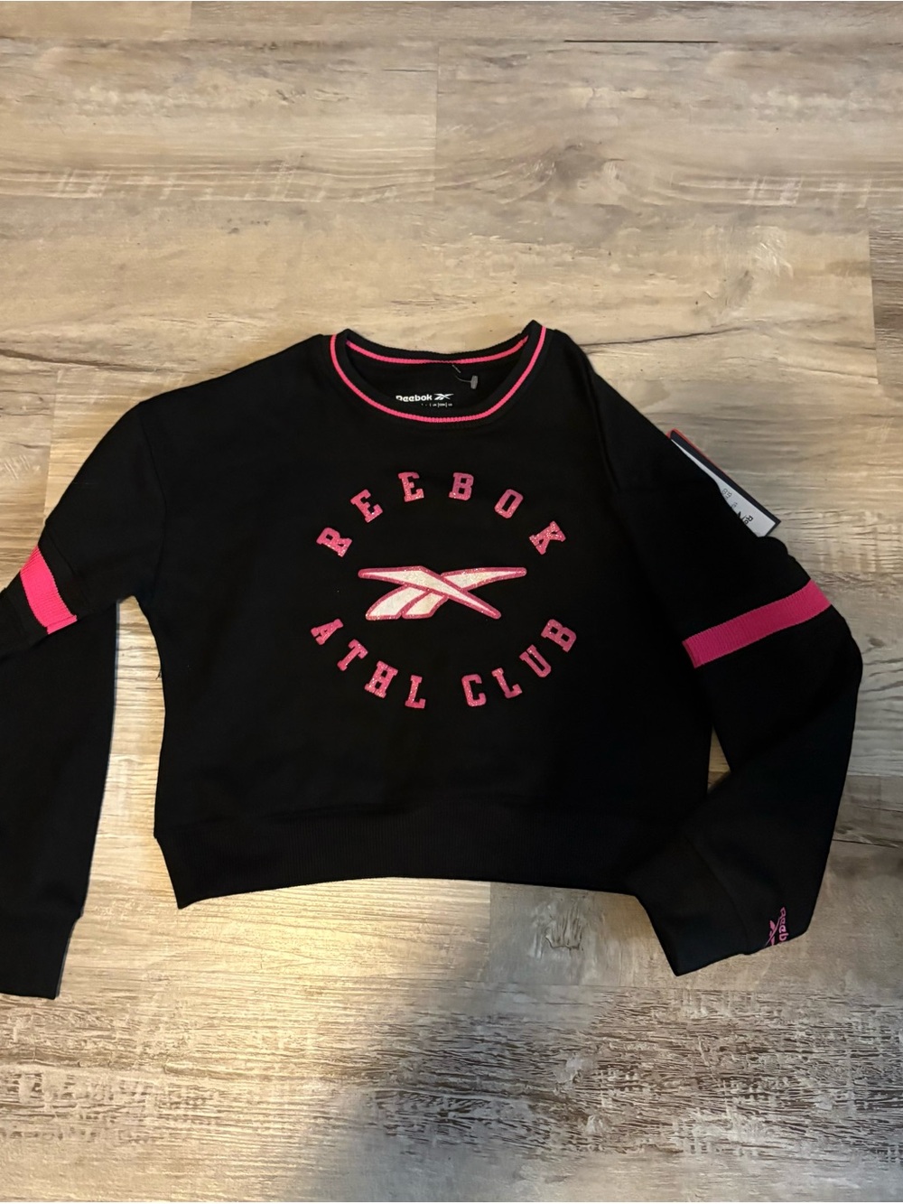 Reebok Black Cropped Sweatshirt with Hot Pink Logo
